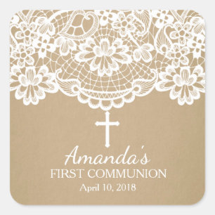 Modern Kraft Lace First Holy Communion Sticker