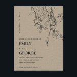 MODERN KRAFT LINE DRAWING FLORAL SAVE THE DATE ANNOUNCEMENT POSTCARD<br><div class="desc">For any further customisation or any other matching items,  please feel free to contact me at yellowfebstudio@gmail.com</div>