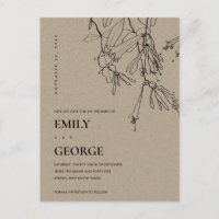 MODERN KRAFT LINE DRAWING FLORAL SAVE THE DATE