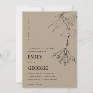 MODERN KRAFT LINE DRAWING FLORAL WEDDING INVITE