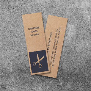 Modern Kraft Paper Blue Scissor Hair Stylist Mini Business Card