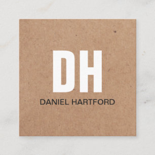 Modern Kraft Paper (printed) White Bold Monogram Square Business Card