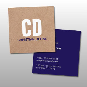 Modern Kraft Paper (printed) White Bold Monogram Square Business Card