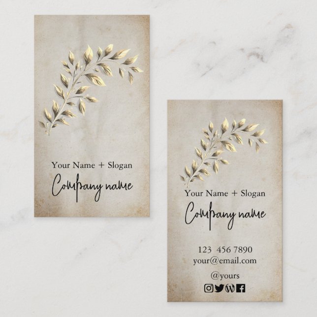 Modern Kraft Printed Gold Leaf  Business Card (Front/Back)