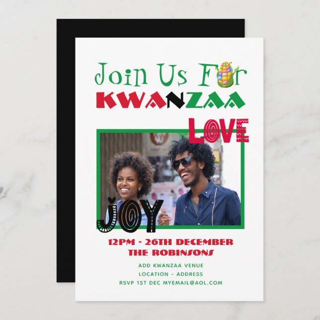 Modern KWANZAA Photo Party Invite 7 Candles (Front/Back)