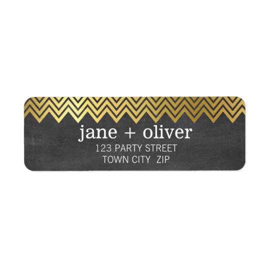MODERN LABEL chevron pattern gold foil chalkboard Return Address Label