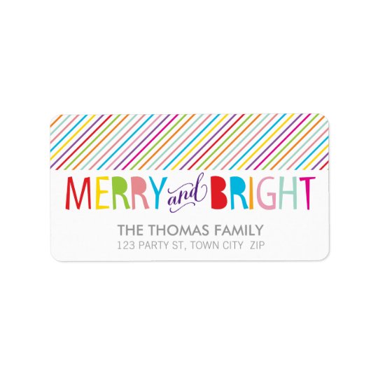MODERN LABEL merry & bright bold colourful type Address Label