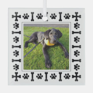 Modern Labrador Retriever Dogs & Love Paws  Glass Tree Decoration