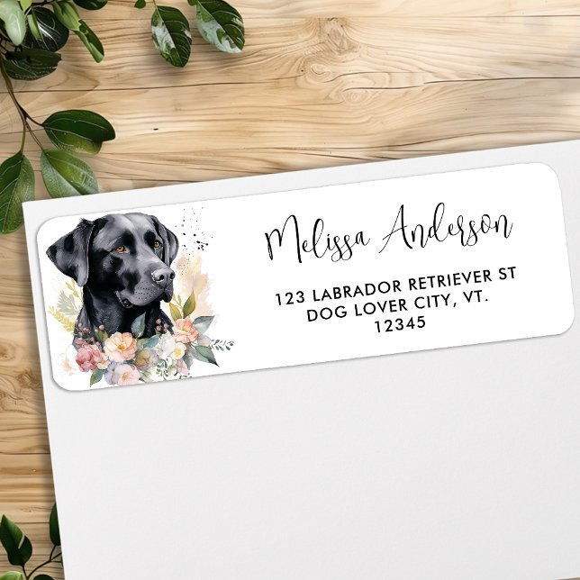Modern Labrador Retriever Watercolor Floral Dog  Return Address Label (Creator Uploaded)