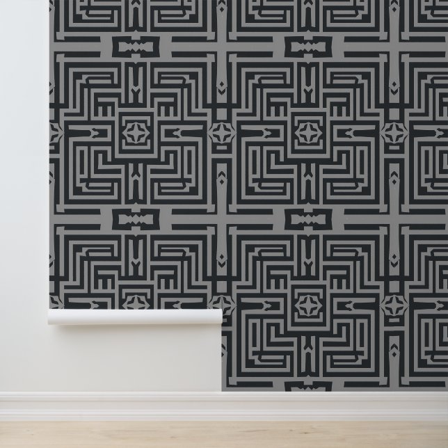 Modern Labyrinth: Sleek Geometric Art Deco Wallpaper (Application)