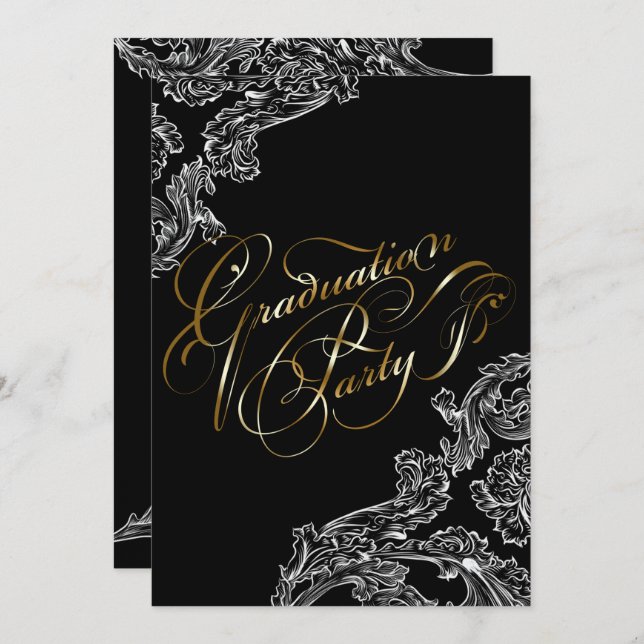 Modern Lace and Calligraphy Graduation Invitation (Front/Back)