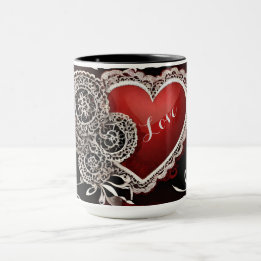 Modern Lace and Hearts love Mug