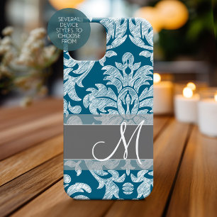 Modern Lace Damask Pattern - Blue and Grey Case-Mate iPhone 14 Case