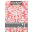 Modern Lace Damask Pattern - Coral and Grey