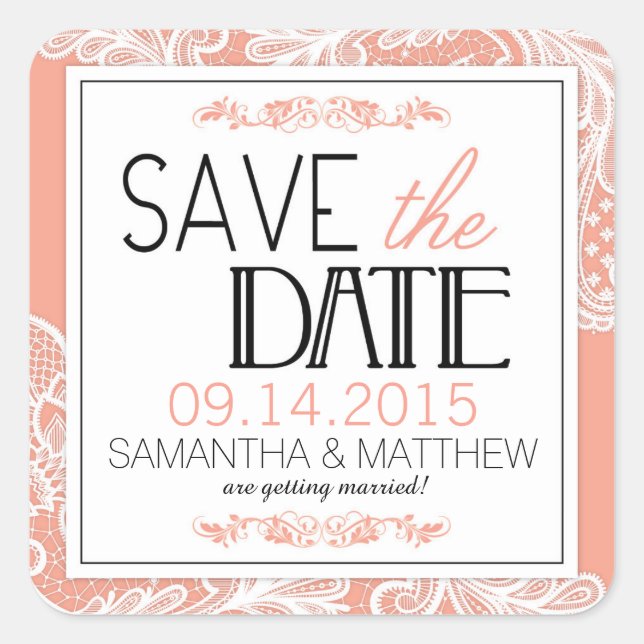 Modern Lace Save the Date Label (Front)