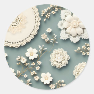 Modern Lace White Flowers Classic Round Sticker