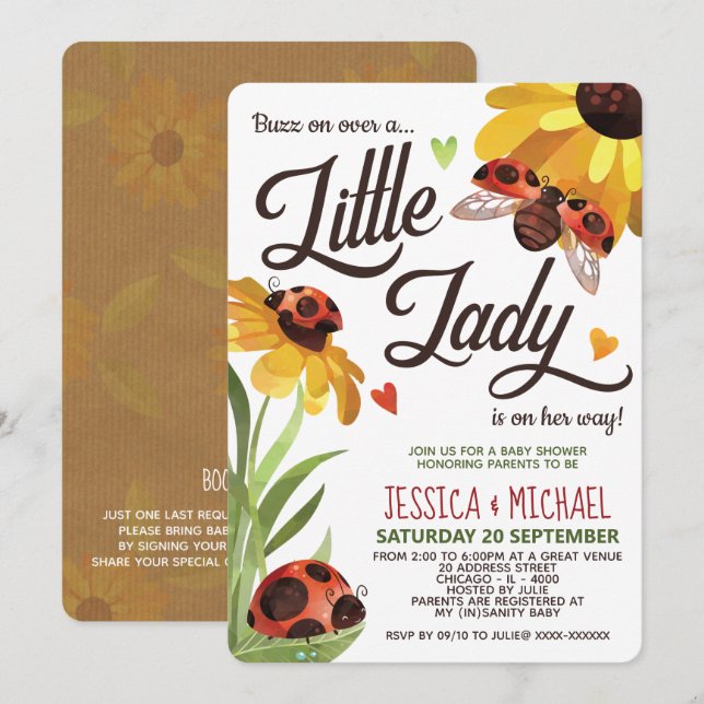 Modern Lady Bug Baby Shower Invitation (Front/Back)