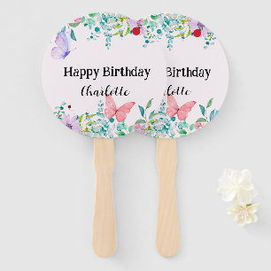 Modern Ladybug Butterfly colourful flower Birthday Hand Fan