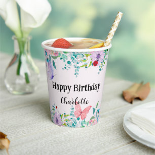 Modern Ladybug Butterfly colourful flower Birthday Paper Cups