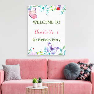 Modern Ladybug Butterfly Gradient flower Birthday Canvas Print