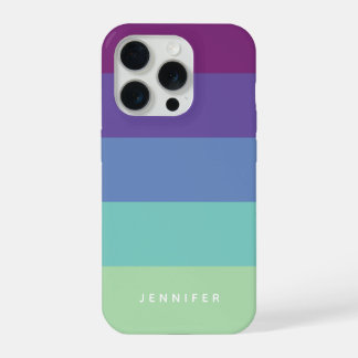 Modern Lagoon Stripes, Purple Blue, Custom Name iPhone 15 Pro Case