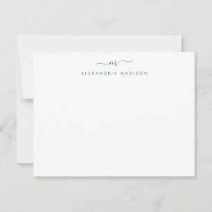 Modern Lake Green Script Monogram Swash Stationery Card