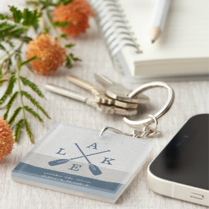 Modern Lake House Custom Coordinates Key Ring