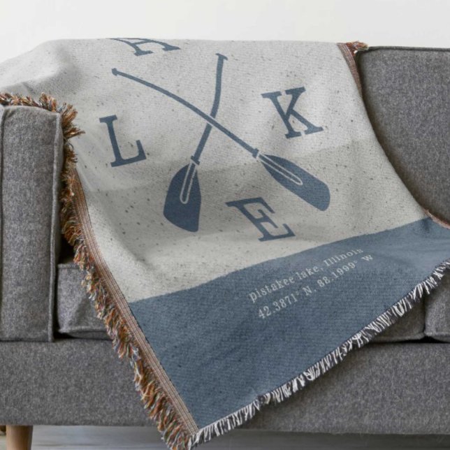 Modern Lake House Custom Coordinates Throw Blanket (Creator Uploaded)
