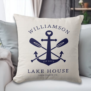 Modern Lake House Family Name Anchor Oars Paddles  Cushion