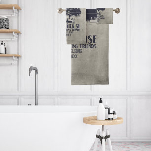 Modern Lake House Family Name Bath Towel Set