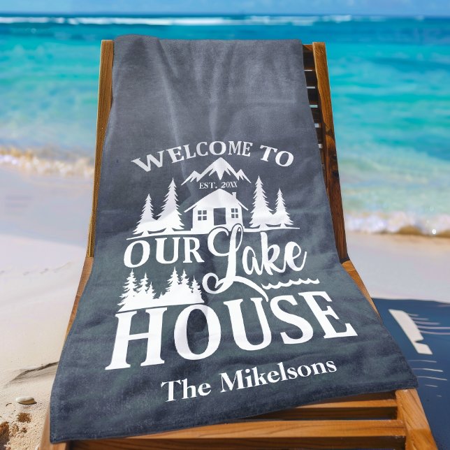Modern Lake House Family Name Beach Towel (Creator Uploaded)