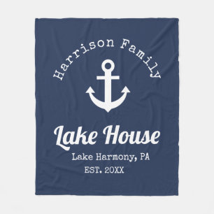 Modern Lake House Family Name  Fleece Blanket