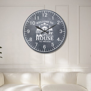 Modern Lake House Family Name Large Clock