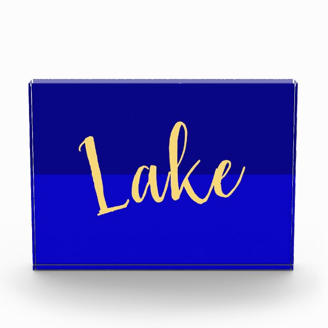 Modern LAKE Script Text Deep Royal Summer Blue Photo Block (Front)