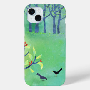 Modern Landscape Bird and Trees iPhone 15 Mini Case