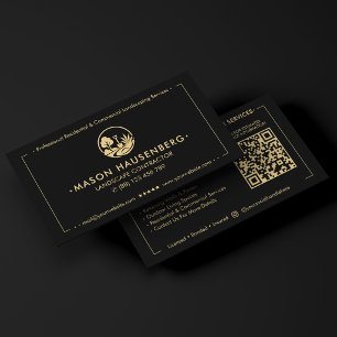 Modern Landscape Contractor Lawn Care Black Business Card