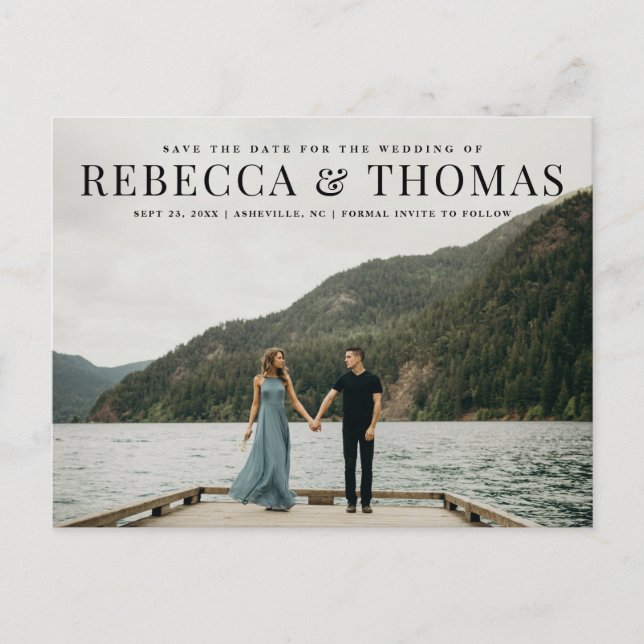 Modern landscape photo wedding save the date announcement postcard (Front)