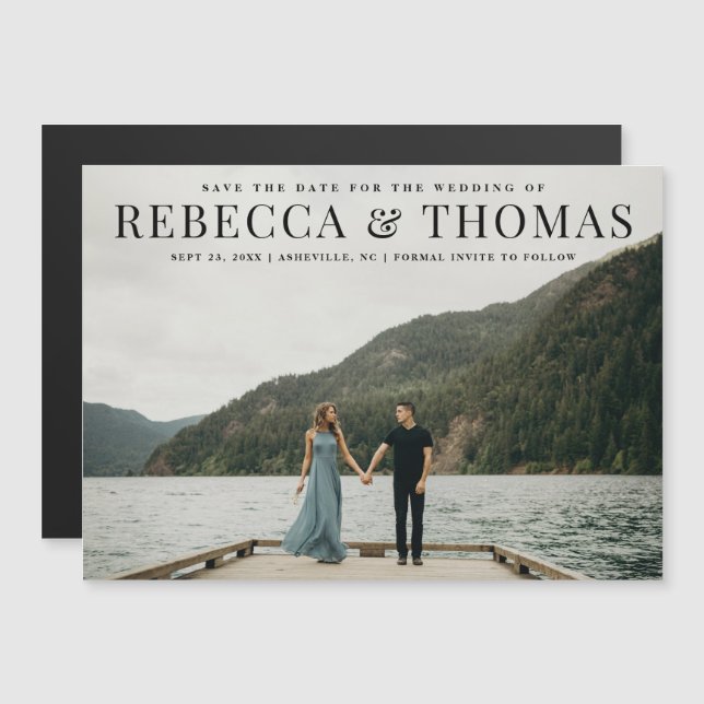 Modern landscape photo wedding save the date magnetic invitation (Front/Back)