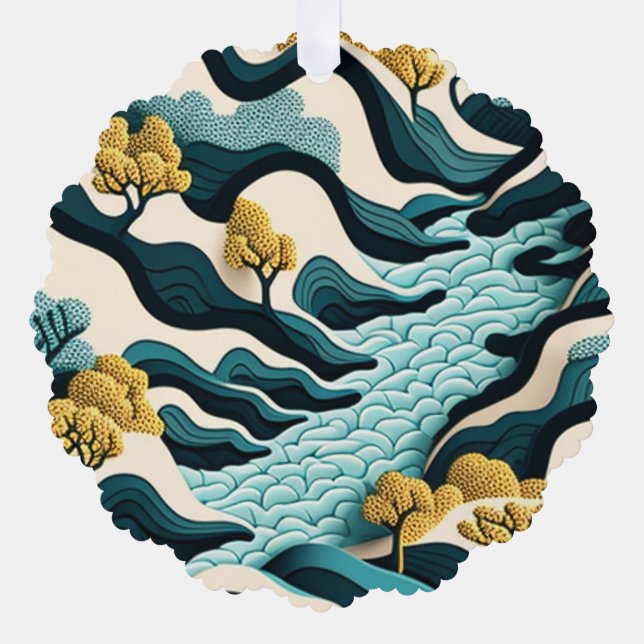 Modern Landscape Tree Decoration Card (Front)