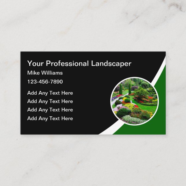 Modern Landscaping Business Cards With Emblem (Front)