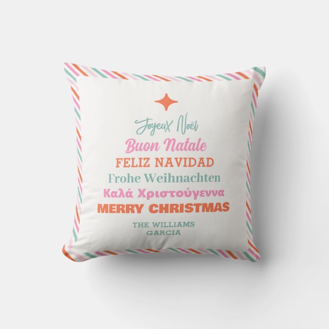 Modern Languages Merry Christmas Throw Pillow (Front)