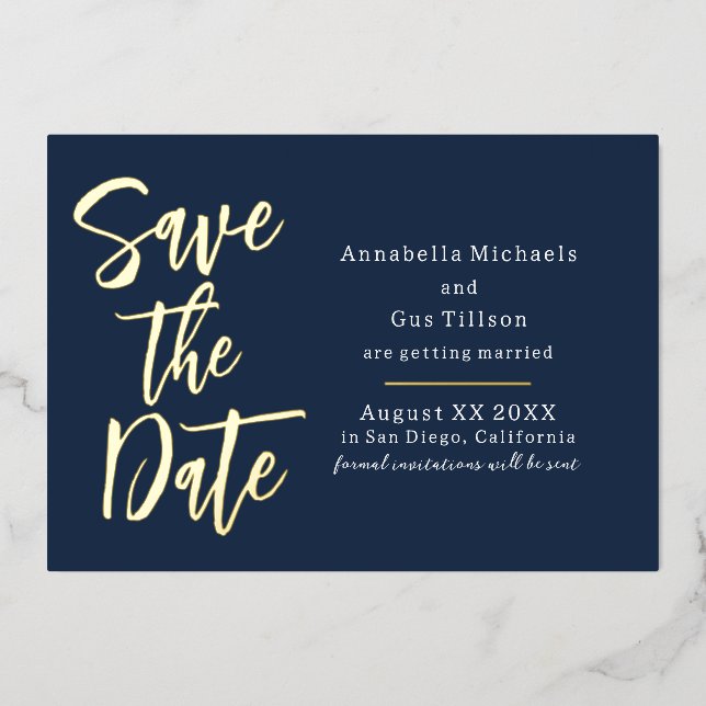 Modern Large Font on Navy Blue Save the Date (Front)