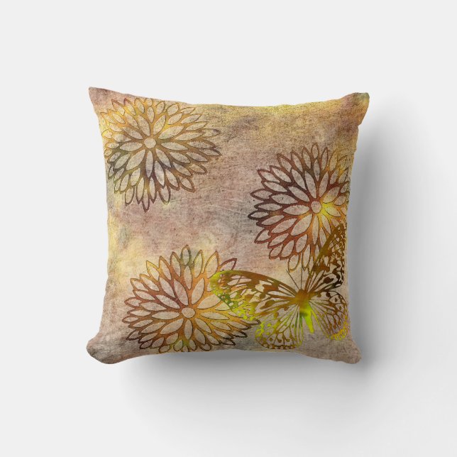Modern Large Gold Flower Outlines Pillow (Front)