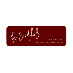 Modern Large Print Burgundy Return Address Label