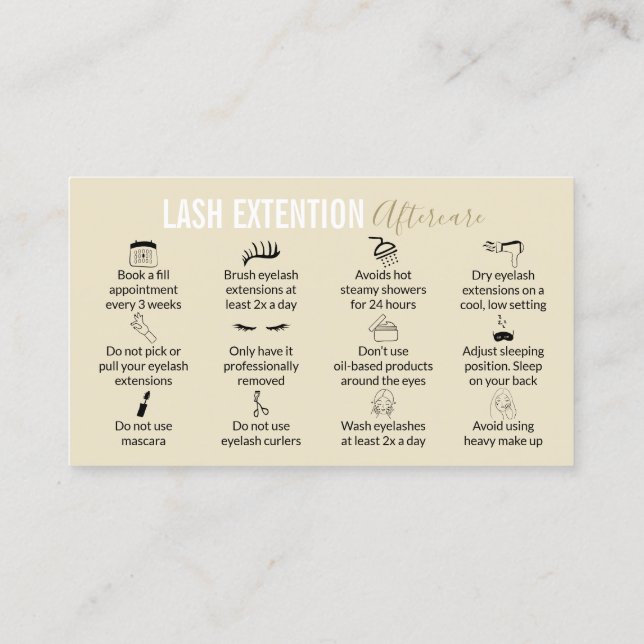 Modern Lash Aftercare Tips and Instructions Business Card (Back)