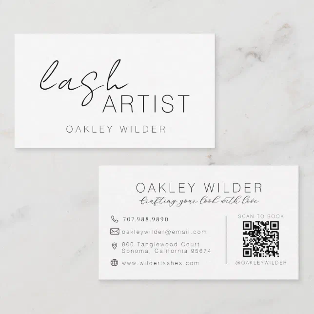 Modern Lash Artist Script QR Code Business Card | Zazzle
