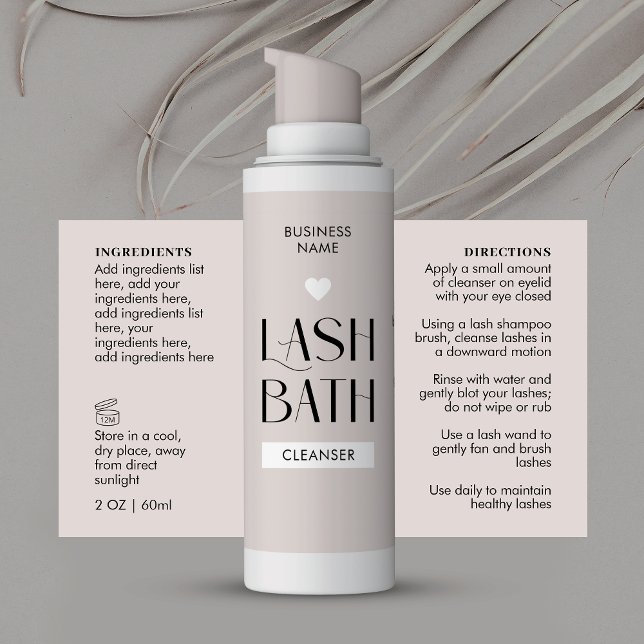 Modern Lash Bath Foam Cleanser Bottle Ingredients Rectangular Sticker (Trendy Lash Bath Wrap Around Labels in a neutral taupe & white design with space for ingredients)