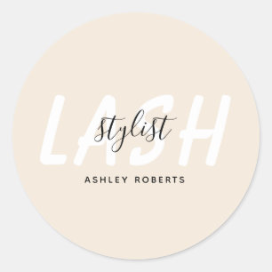 Modern lash stylist beige classic round sticker