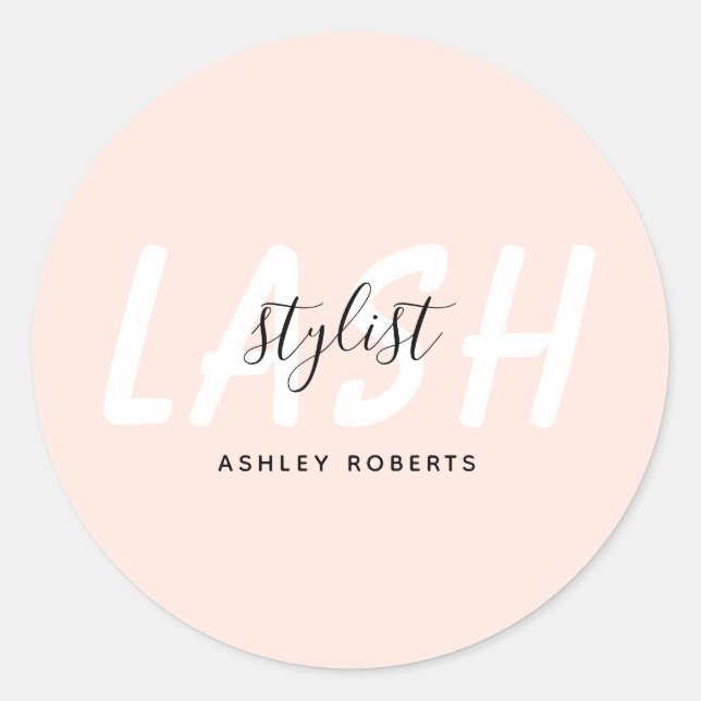 Modern lash stylist blush pink classic round sticker (Front)