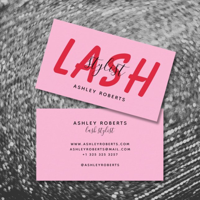 Modern lash stylist red pink business card (Creator Uploaded)